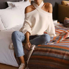 Fashion cross neck, off-the-shoulder loose knit