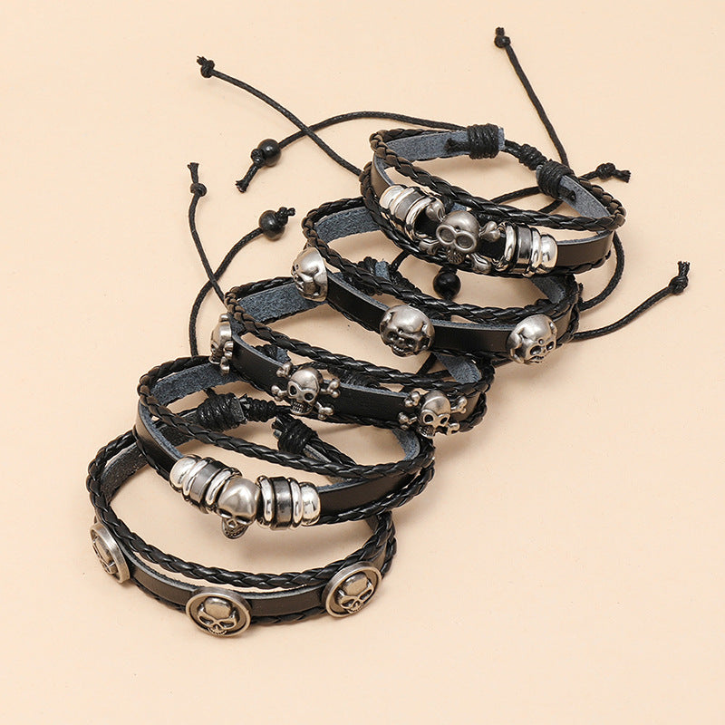 Skull Beaded Leather Bracelet