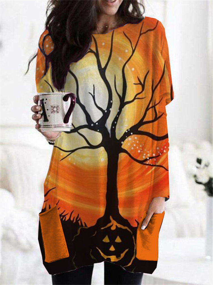 Halloween Critter Print Loose Tunic Shirt