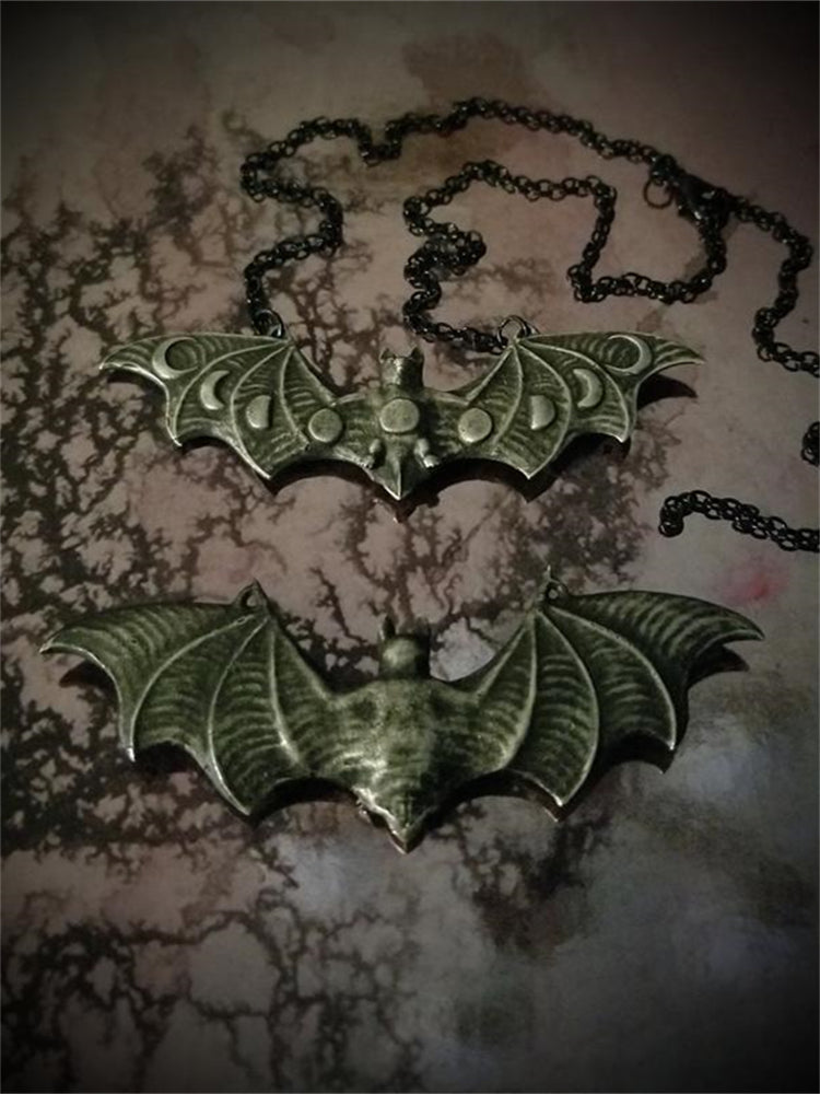 Vintage Bat With Mystical Moon Phase Necklace