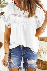 Women's White Swiss Dot Lace Splicing Tops