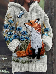 Vintage Fox And Floral Art Cozy Cardigan Sweater