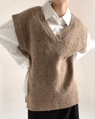 V-Neck Slit Belt Soft Waxy Sweater Jacket Vest
