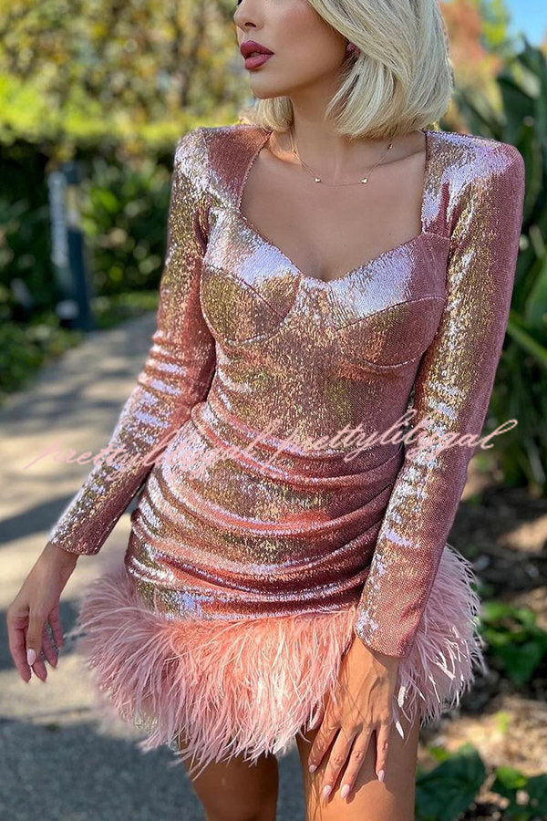 Dance You Through The Night Sequin Feather Party Dress