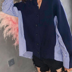V-neck loose fake two-piece knitted cardigan