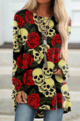 Rose Skull Print Long Sleeve Tunic