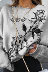Skull Bow Rose Print Sweatshirt