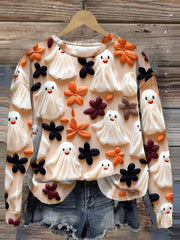 Women's Cute Ghost Printed Round Neck Sweatshirt