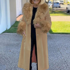 Casual Solid Color Mid Length Fur Collar Lapel Coat