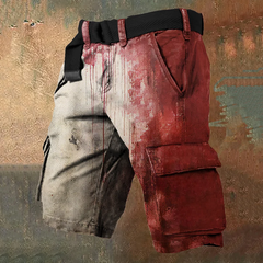 Men's Bloody Halloween Print Cargo Shorts (Belt Not Included)