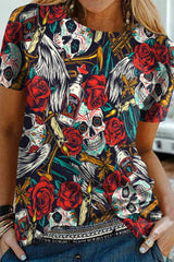 Skull Rose Print Short Sleeve T-Shirt