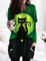 Halloween Black Cat Patch Pocket Tunic