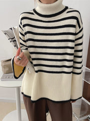Contrasting Striped Turtleneck Sweater Women