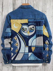Owl Colorful Patchwork Art Denim Jacket