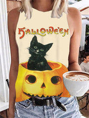 Lovely Halloween Pumpkin Cat Tank Top