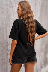Women's Black Crew Neck Short Sleeve Oversize Tee