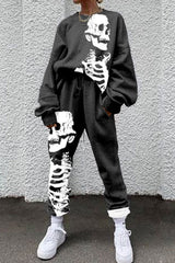 Casual Skull Print Long Sleeve Two Piece Set