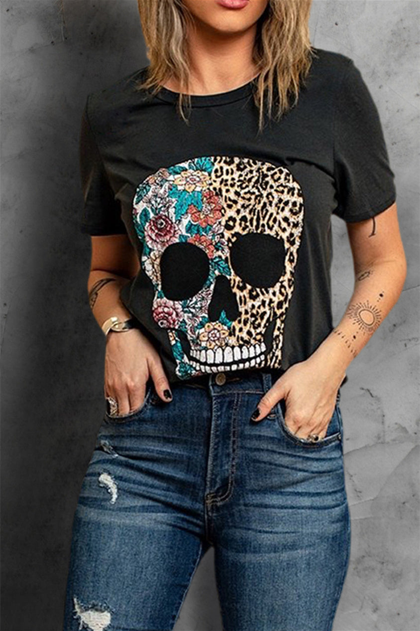 Women's Leopard & Floral Skull Tee