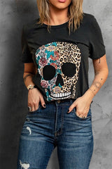 Women's Leopard & Floral Skull Tee