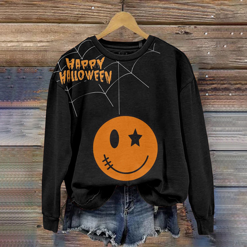 Halloween Smiling Face Print Pullover Sweatshirt