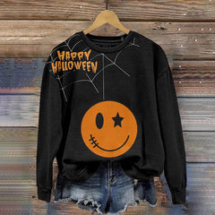 Halloween Smiling Face Print Pullover Sweatshirt