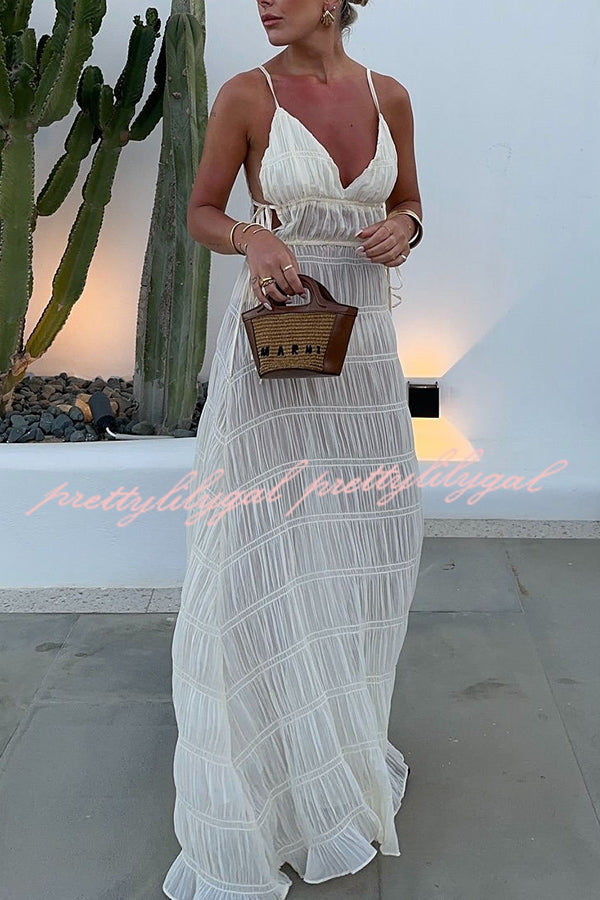 Somewhere Sunny Pleated Fabric Side Cutout Straps A-line Loose Maxi Dress