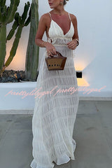 Somewhere Sunny Pleated Fabric Side Cutout Straps A-line Loose Maxi Dress
