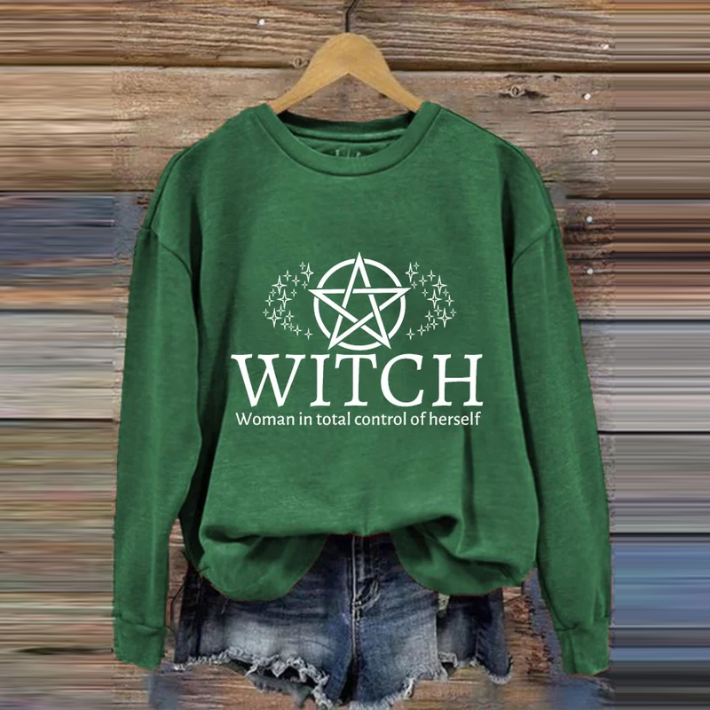 Vintage Halloween Witch Woman In Total Control Herself Printed Casual Sweatshirt