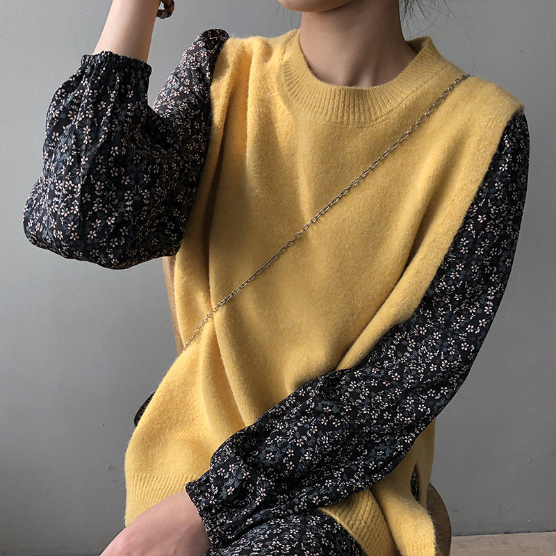 Solid color casual knitted vest