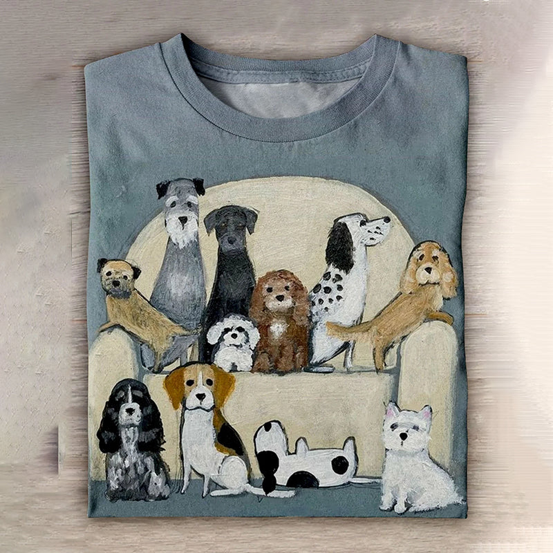Funny Cute Dogs Art Print Casaul Short Sleeve T-Shirt