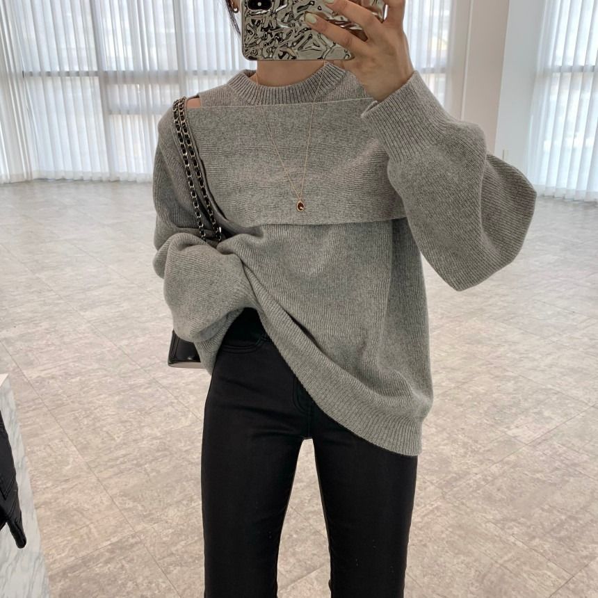 Retro niche irregular off-the-shoulder sweater