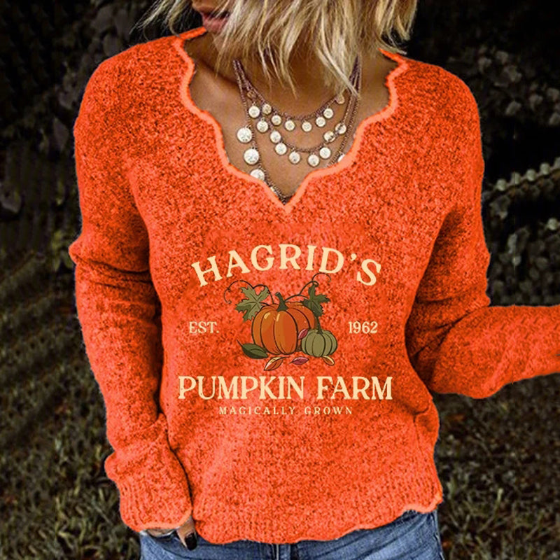 Women's Pumpkin Print Casual Sweater