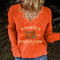 Women's Pumpkin Print Casual Sweater