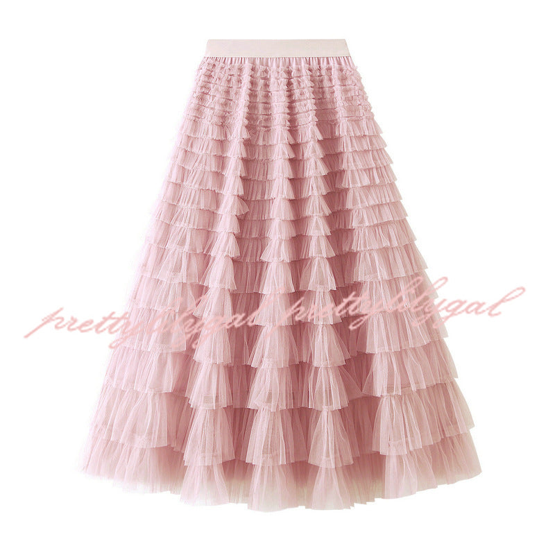 Be Your Own City Queen Tiered Elastic Waist Tulle Maxi Skirt