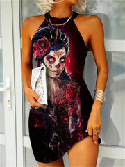 Day Of The Dead Rose Skull Slim Fit Mini Dress