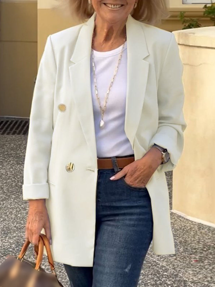 Casual Solid Button Lapel Pockets Blazer