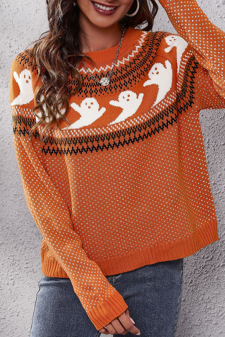 Vintage Halloween Ghost Polka Dot Sweater