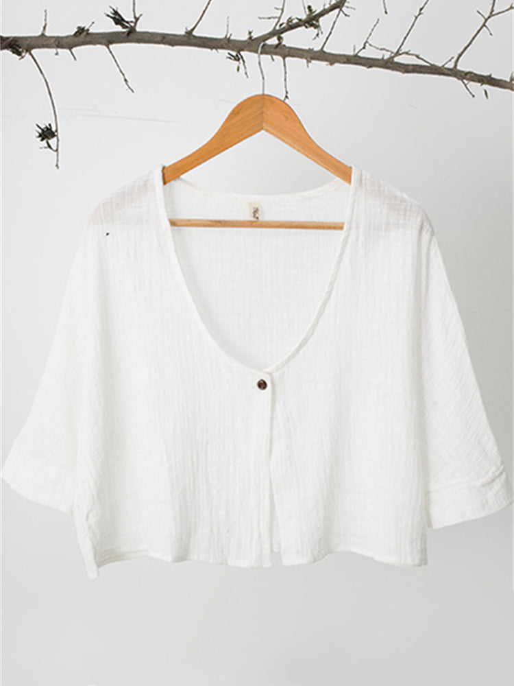 Basic Oversize Cropped Breathable Linen Jacket