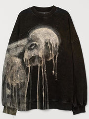 Skull Printed Vintage Washed Casual Sweatshirt