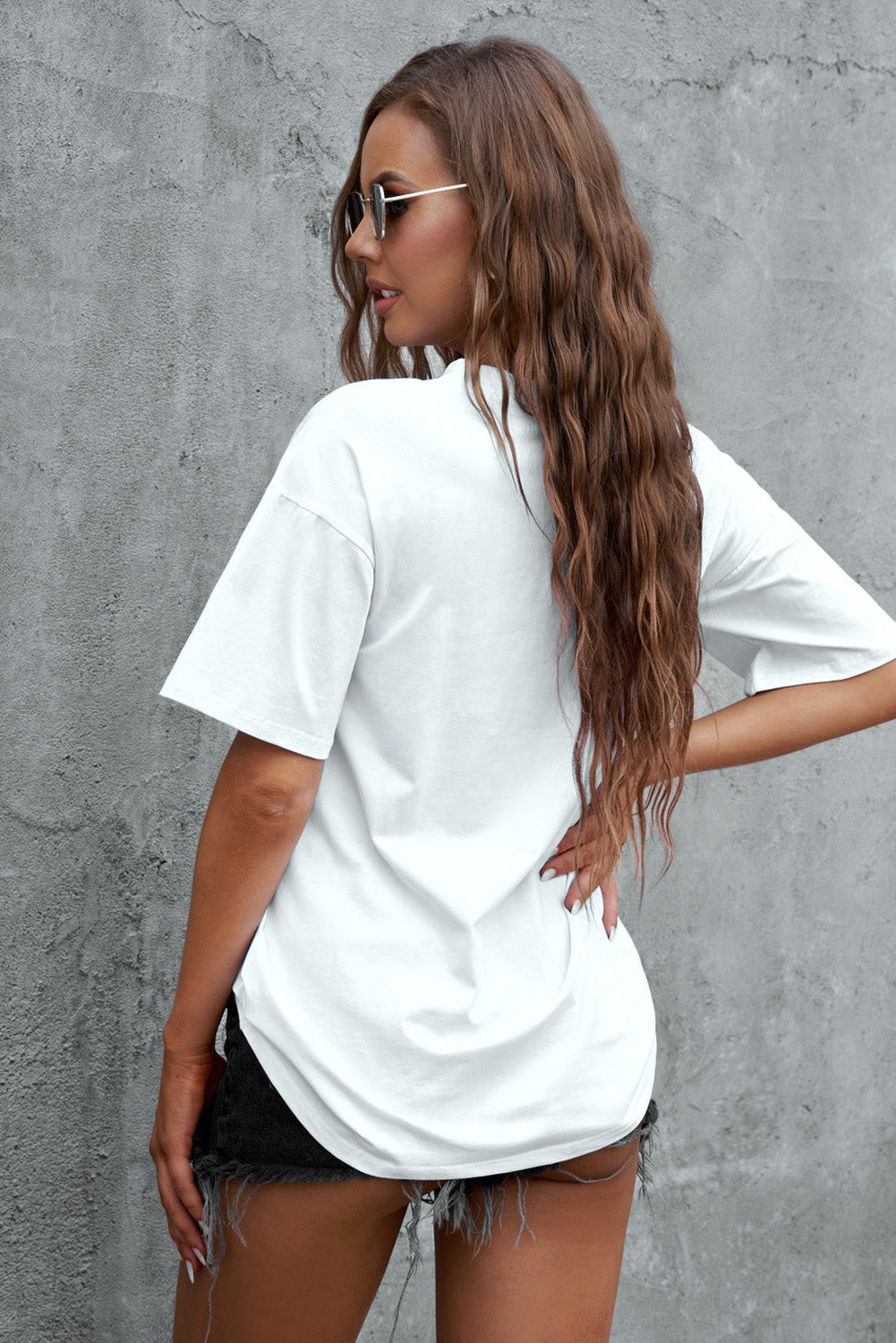 Women's White Crew Neck Short Sleeve Oversize Tee