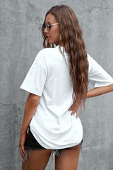 Women's White Crew Neck Short Sleeve Oversize Tee