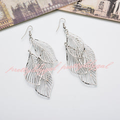 Multi Leaf Pattern Drop Earrings