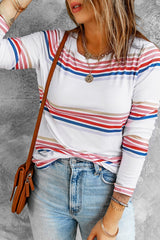 Women's White Stripe Long Sleeve Top