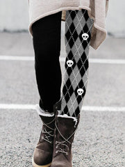 Lovely Skull Diamond Pattern Contrast Leggings