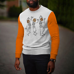 Crew Neck Halloween Skull Pumpkin Print Sweatshirt