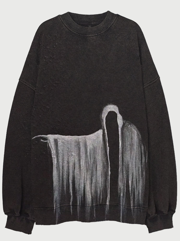 Halloween Ghost Art Painting Washed Sweatshirt