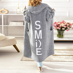 Letter Loose Casual Long Sleeve Hooded Sweater Cardigan