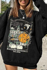 Casual Crew Neck Halloween Print Long Sleeve Sweatshirt