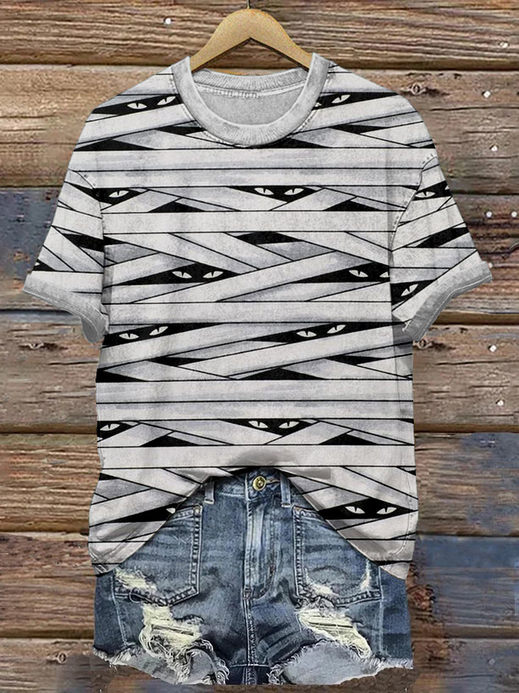 Mummy Eyes Glow Halloween Washed T Shirt