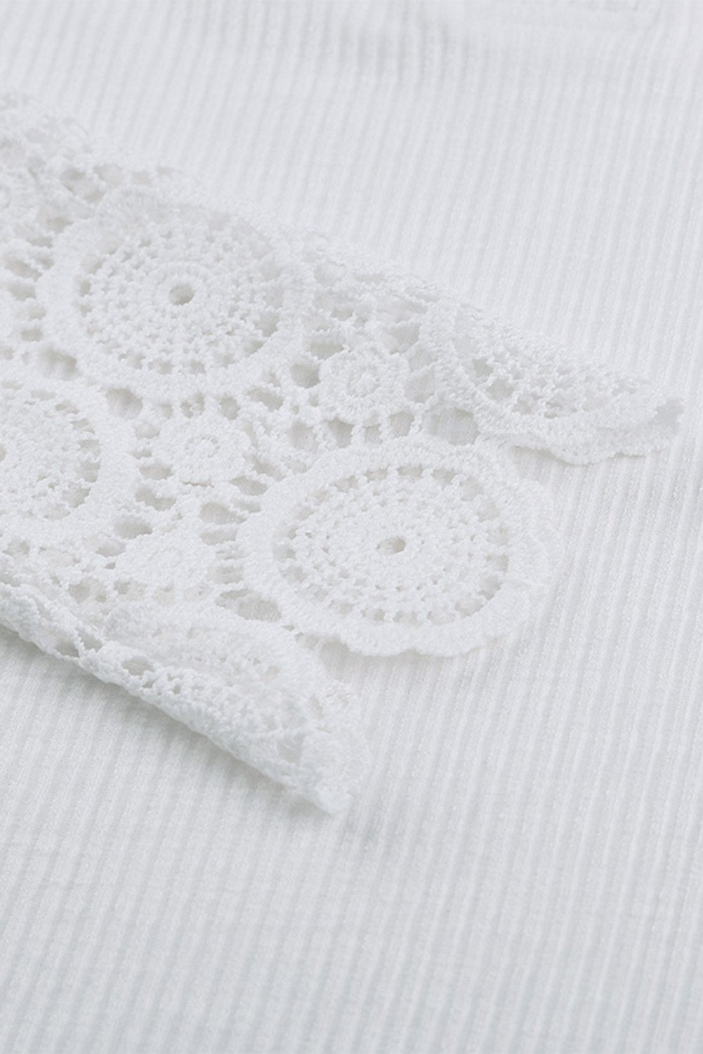 Women's Chic White Crochet Lace Hem Sleeve Button Top